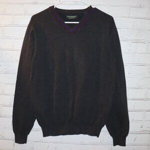 🖤 John Bartlett Consensus V‑Neck Sweater · Size Medium · Dark Gray with Stripe